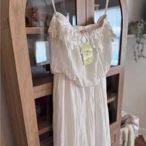 NWT King’s Road White Boho Lace Romper - Lined - Strapless - Large
